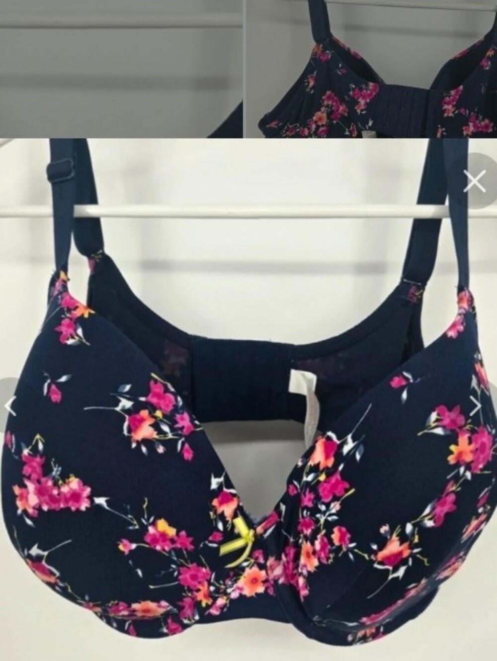 NWOT Cacique Sz 40 DD Navy Bra with Pink Floral Accents